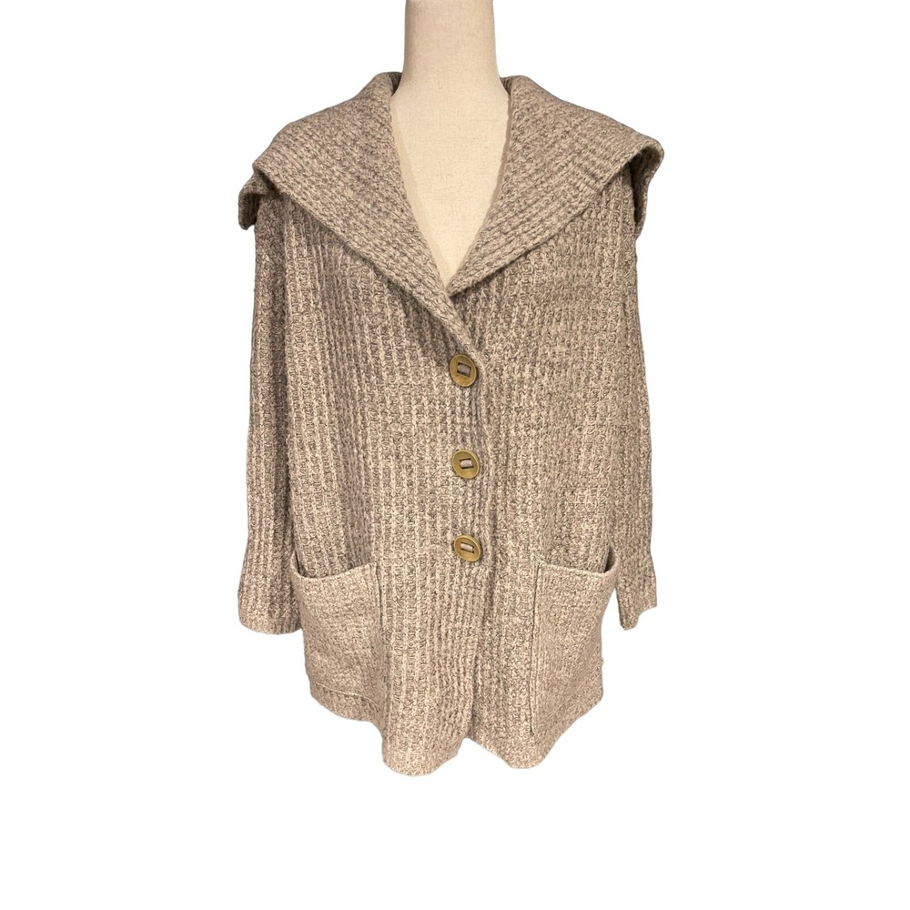 Free People Beige Oversized Knit Button Carigan Sweater Size S Wool Alpaca Bld‎